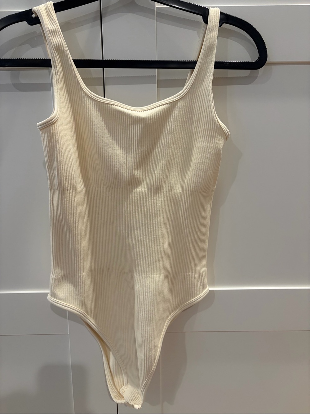 OQQ Cream Ribbed Kids One-Piece Tank Bodysuit